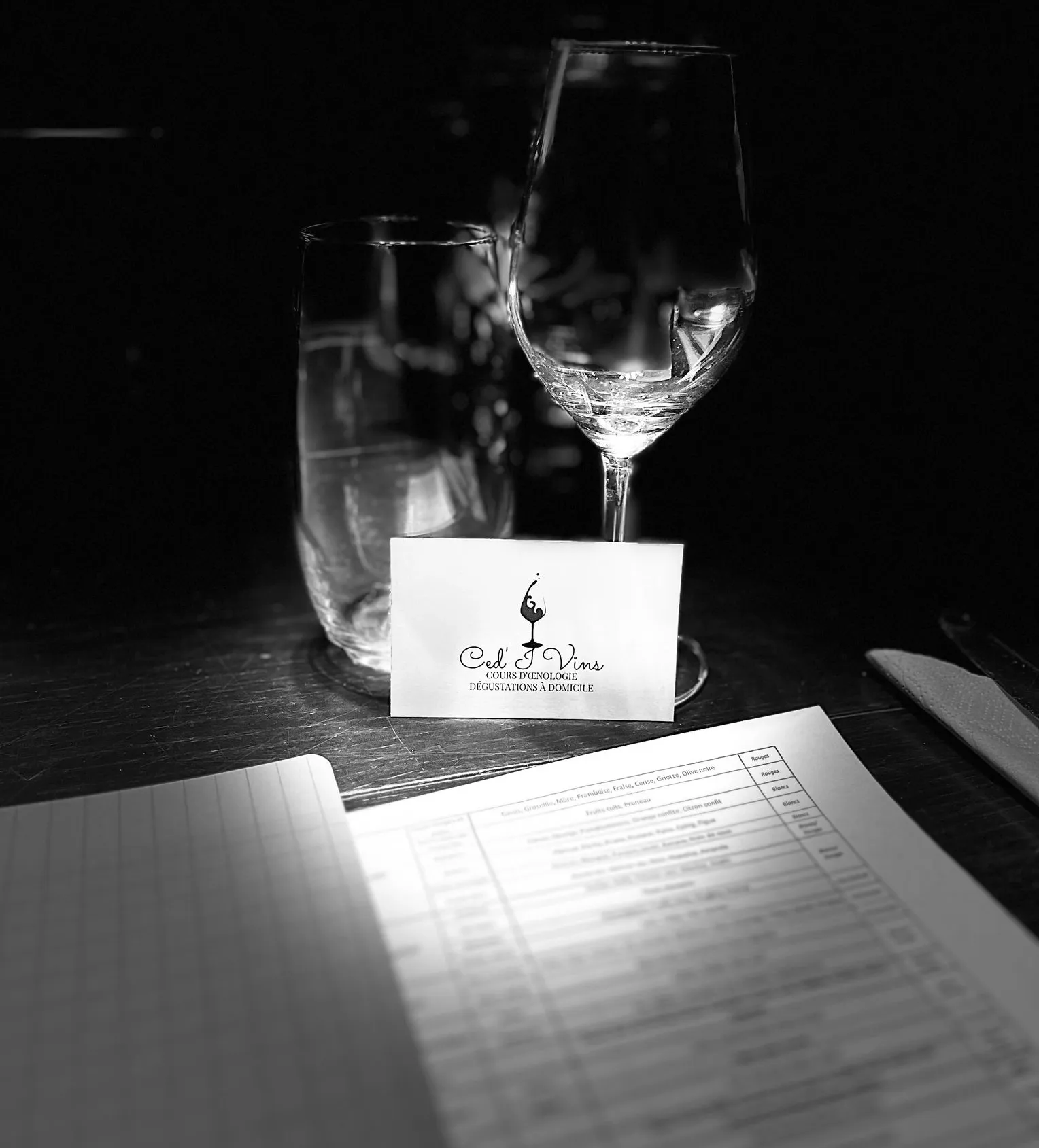 Image représentant un verre et notre carte de visite ced'i Vins